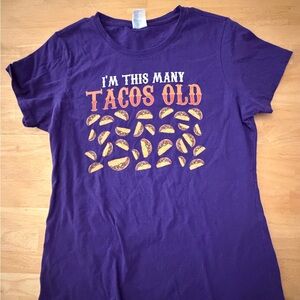 Port and Company Purple Tee with Taco Print/30 Years Old Gift